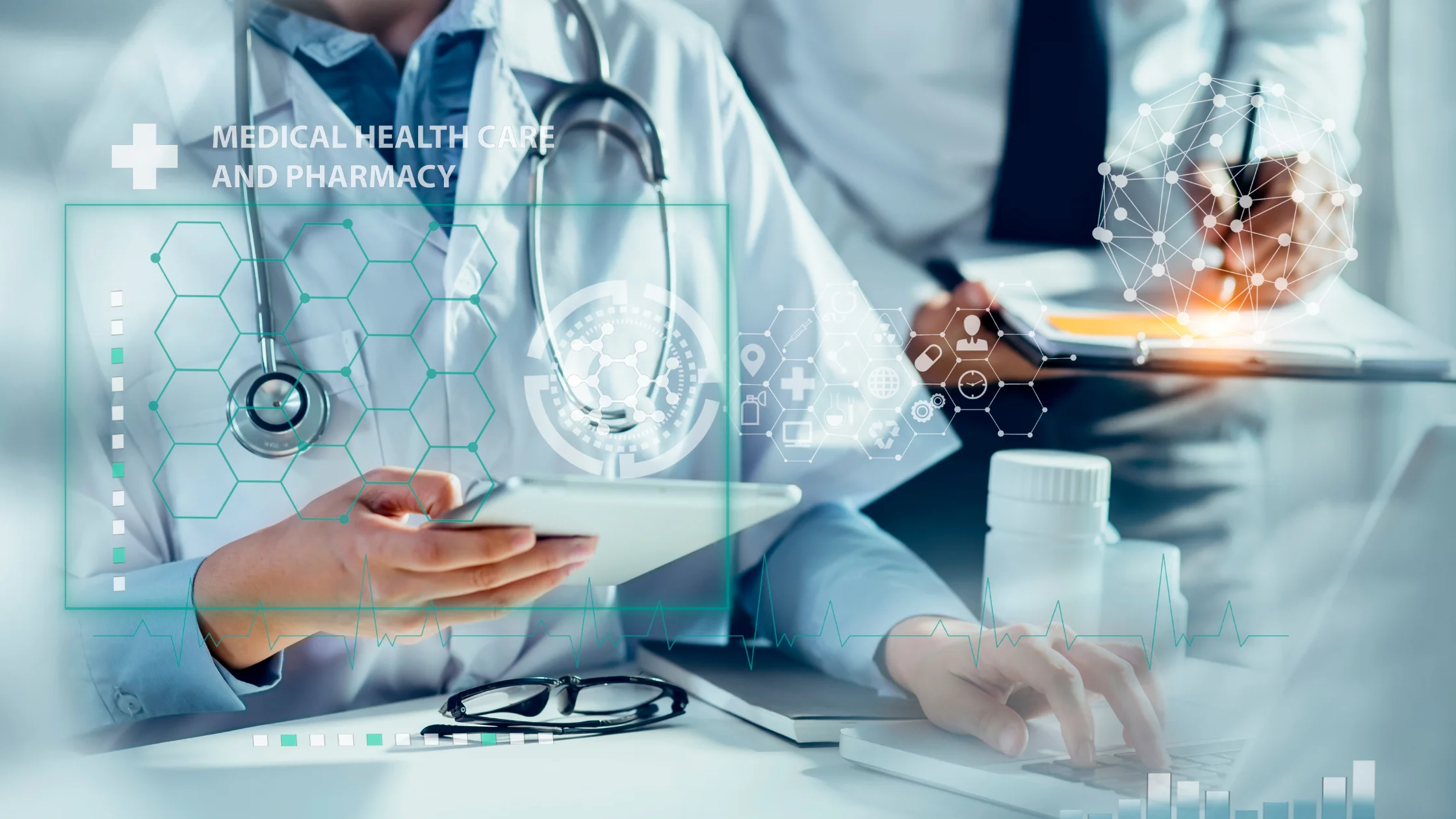 ai and doctors in white lab coat